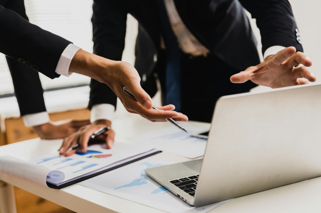 legal and businessman advisor two business people talking planning analyze investment